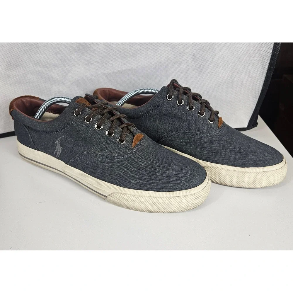 Polo Ralph Lauren Vaughn Mens 10.5D Denim Herringbone Chambray Suede Sneakers